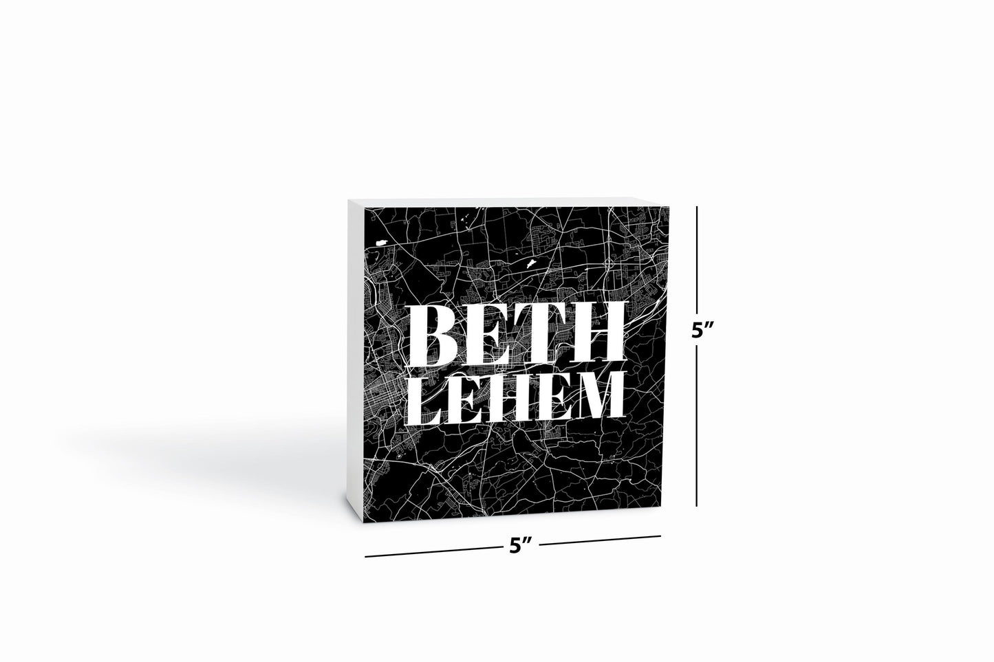 Minimalistic B&W Pennsylvania Bethlehem Map | Wood Block | Eaches | Min 4