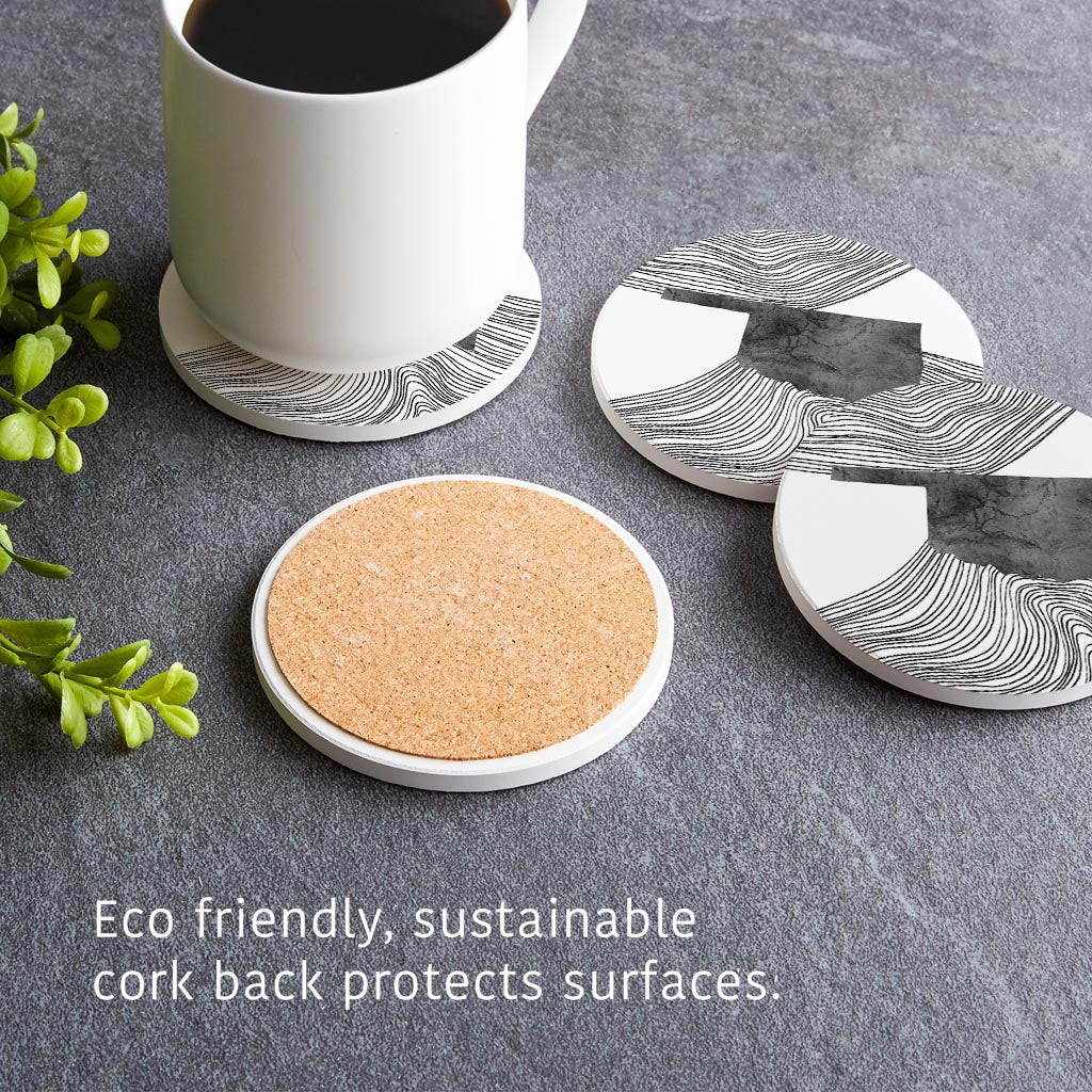 Modern Oklahoma State Shape With Fluid Lines | Absorbent Coasters | Set of 4 | Min 2