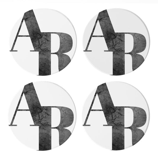B&W Minimalist Arkansas White Initials | Absorbent Coasters | Set of 4 | Min 2