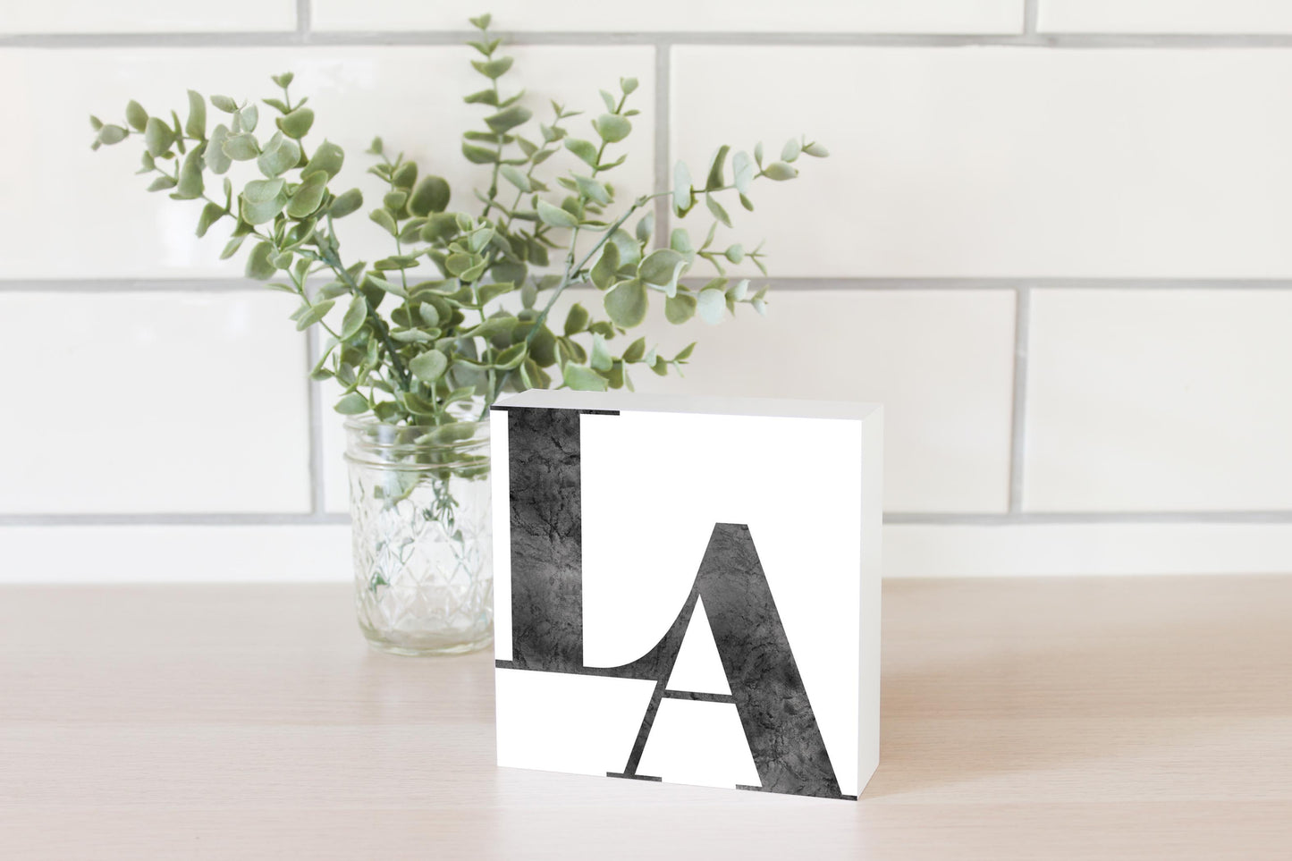 Modern White Louisiana Initials | Wood Block | Eaches | Min 4