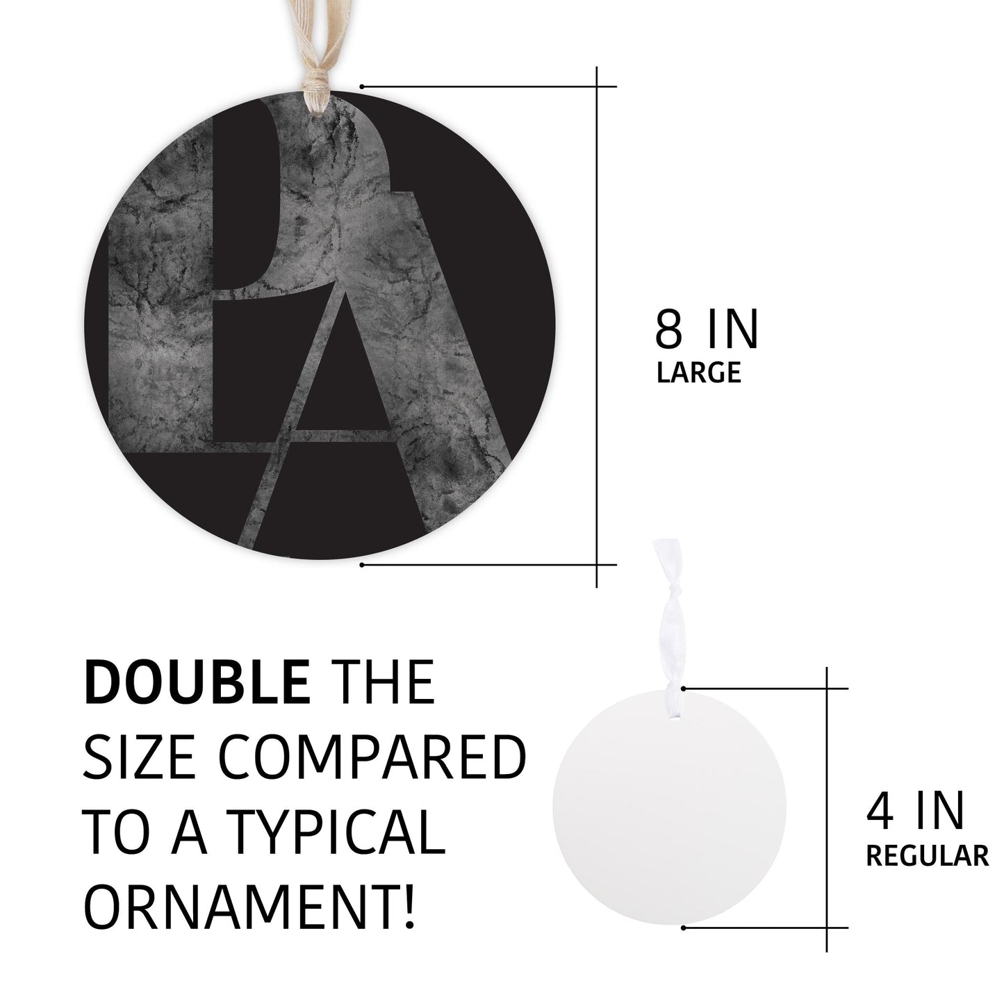 Minimalistic B&W Pennsylvania Black Initials | Wood Ornament | Eaches | Min 1