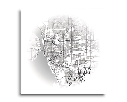 Minimalistic B&W New York Buffalo Faded Circle Map | Hi-Def Glass Art | Eaches | Min 2