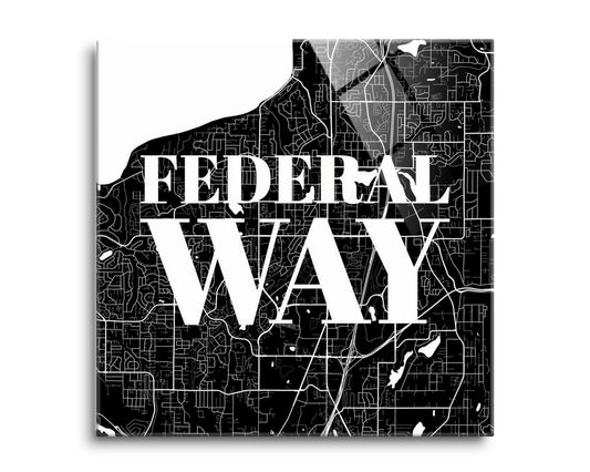 Minimalistic B&W Washington Federal Way Map | Hi-Def Glass Art | Eaches | Min 2