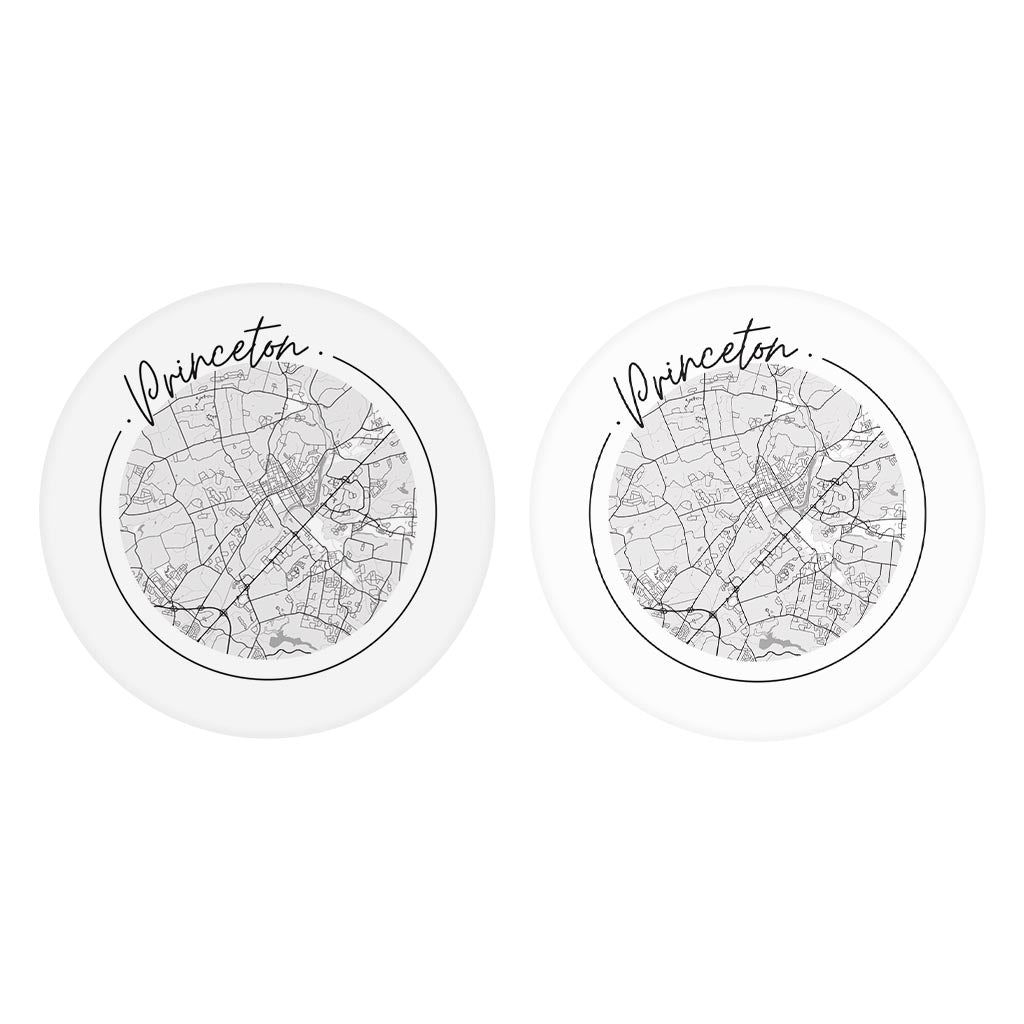 Minimalistic B&W New Jersey Princeton Circle Map | Absorbent Car Coasters | Set of 2 | Min 4