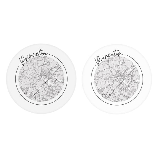 Minimalistic B&W New Jersey Princeton Circle Map | Absorbent Car Coasters | Set of 2 | Min 4