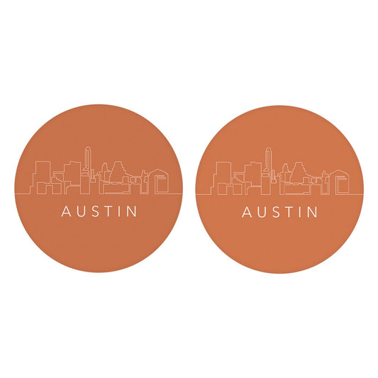 Modern Minimalist Texas Austin Skyline | Absorbent Car Coasters | Set of 2 | Min 4