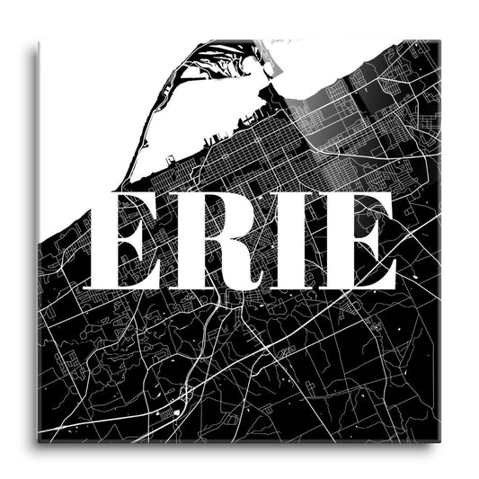 Minimalistic B&W Pennsylvania Erie Map | Hi-Def Glass Art | Eaches | Min 1