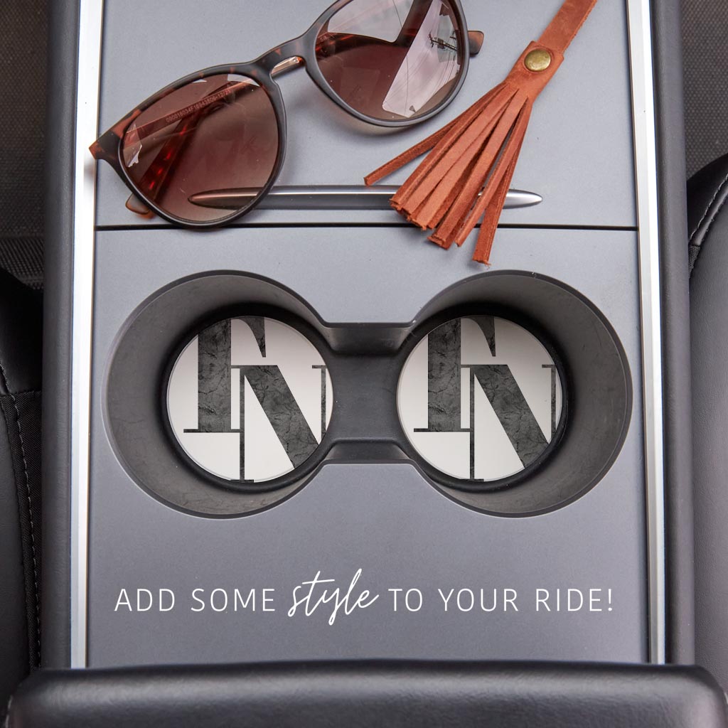 Minimalist B&W Tennessee White Initials | Absorbent Car Coasters | Set of 2 | Min 4