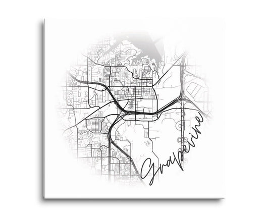 Minimalistic B&W Texas Grapevine Circle Map | Hi-Def Glass Art | Eaches | Min 2