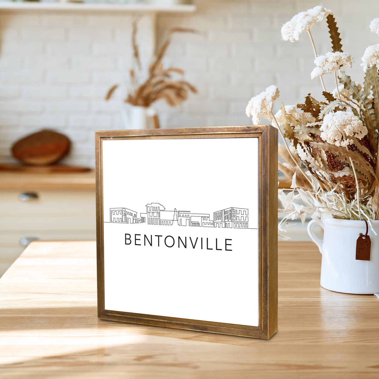 Minimalist B&W Arkansas Bentonville Skyline | Wood Sign | Eaches | Min 1