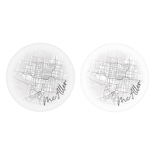 Minimalistic B&W Texas Mcallen Circle Map | Absorbent Car Coasters | Set of 2 | Min 4