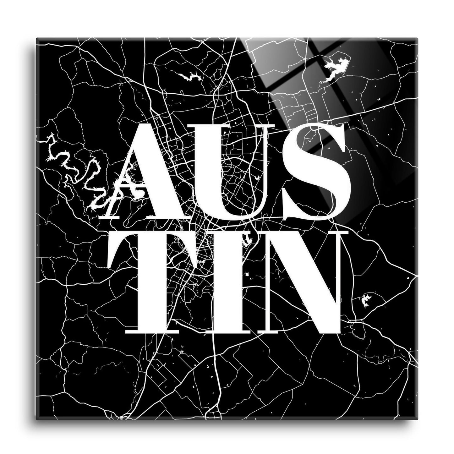 Modern Black Austin Map | Hi-Def Glass Art | Eaches | Min 1