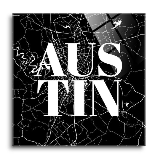 Modern Black Austin Map | Hi-Def Glass Art | Eaches | Min 1