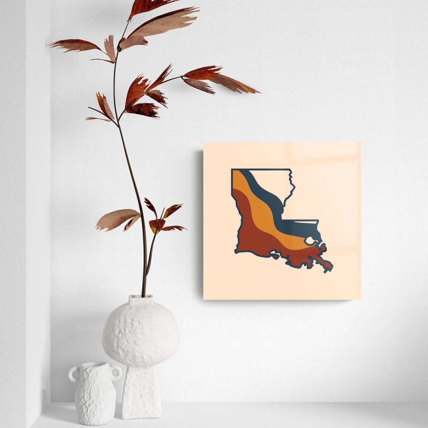 Modern Minimalist Louisiana Retro State Shape | Hi-Def Glass Art | Eaches | Min 2