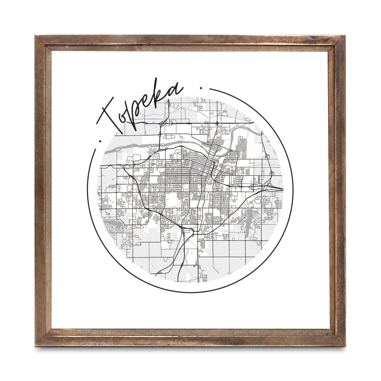 Minimalist B&W Kansas Topeka Circle Map | Wood Sign | Eaches | Min 1