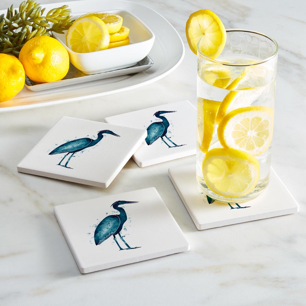 New England Water Color Heron | Absorbent Coasters | Set of 4 | Min 2
