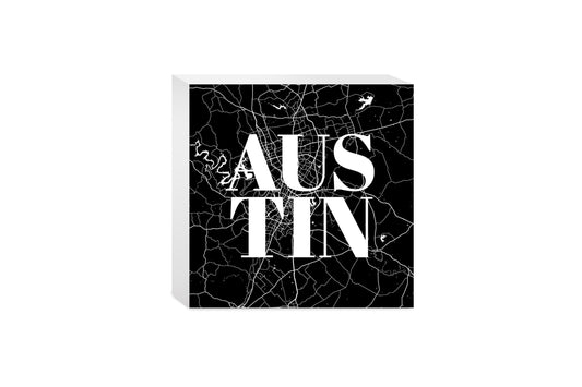 Modern Black Austin Map | Wood Block | Eaches | Min 4