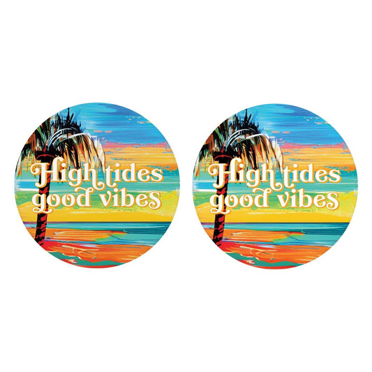 High Tides Good Vibes | Absorbent Car Coasters | Set of 2 | Min 4