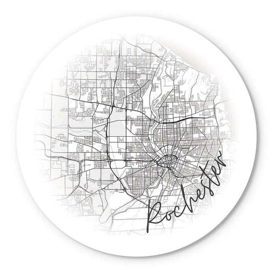Minimalistic B&W New York Rochester Faded Circle Map | Wood Sign | Eaches | Min 1