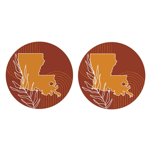 Modern Minimalist Louisiana State Shape With Leaf | Absorbent Car Coasters | Set of 2 | Min 4