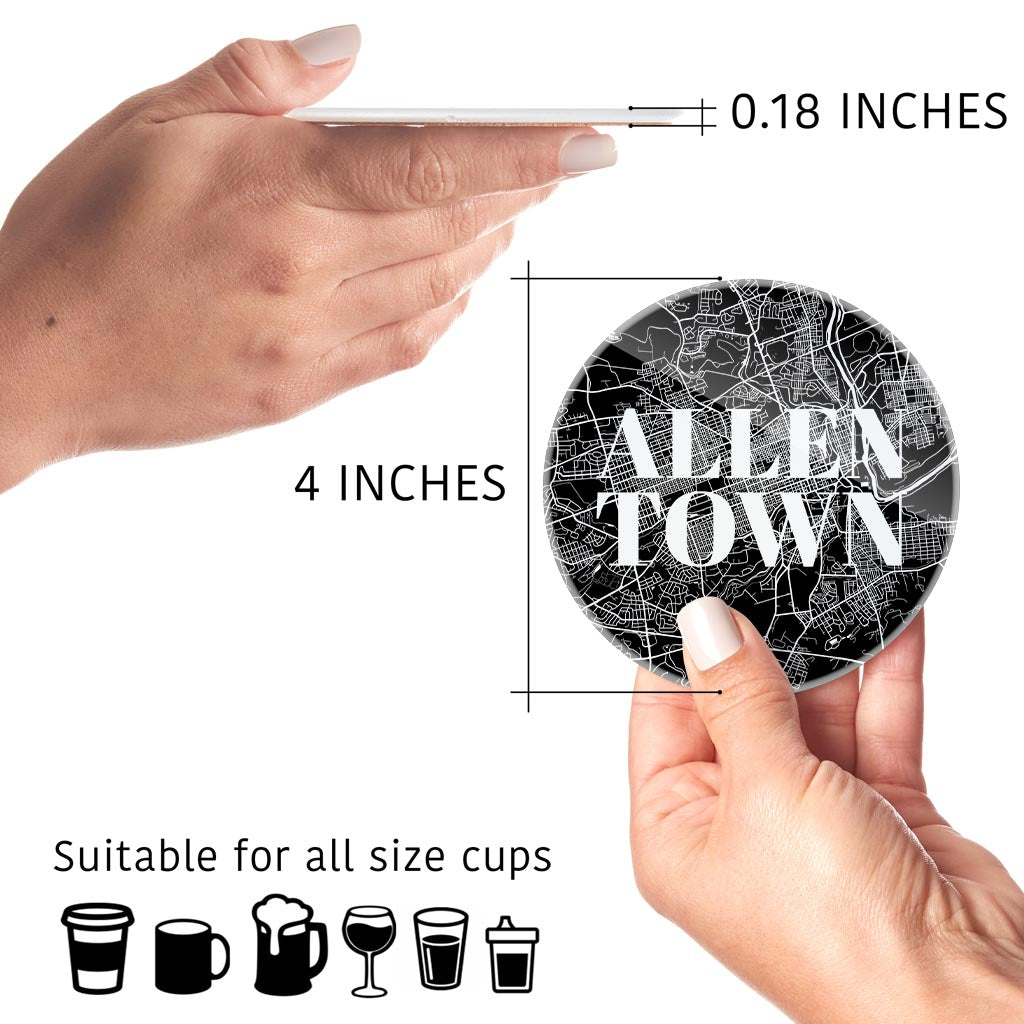 Minimalistic B&W Pennsylvania Allentown Maps Love | Hi-Def Glass Coasters | Set of 4 | Min 2