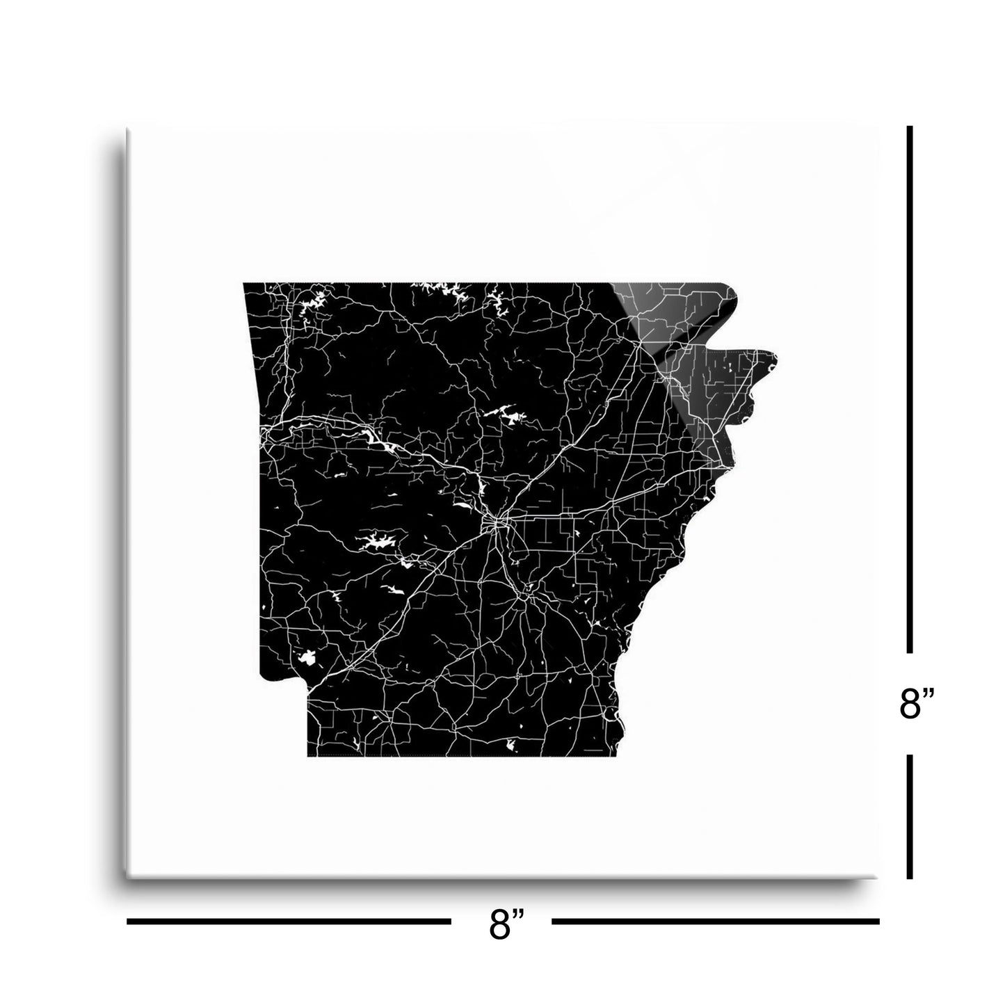 B&W Minimalist Arkansas Map | Hi-Def Glass Art | Eaches | Min 2
