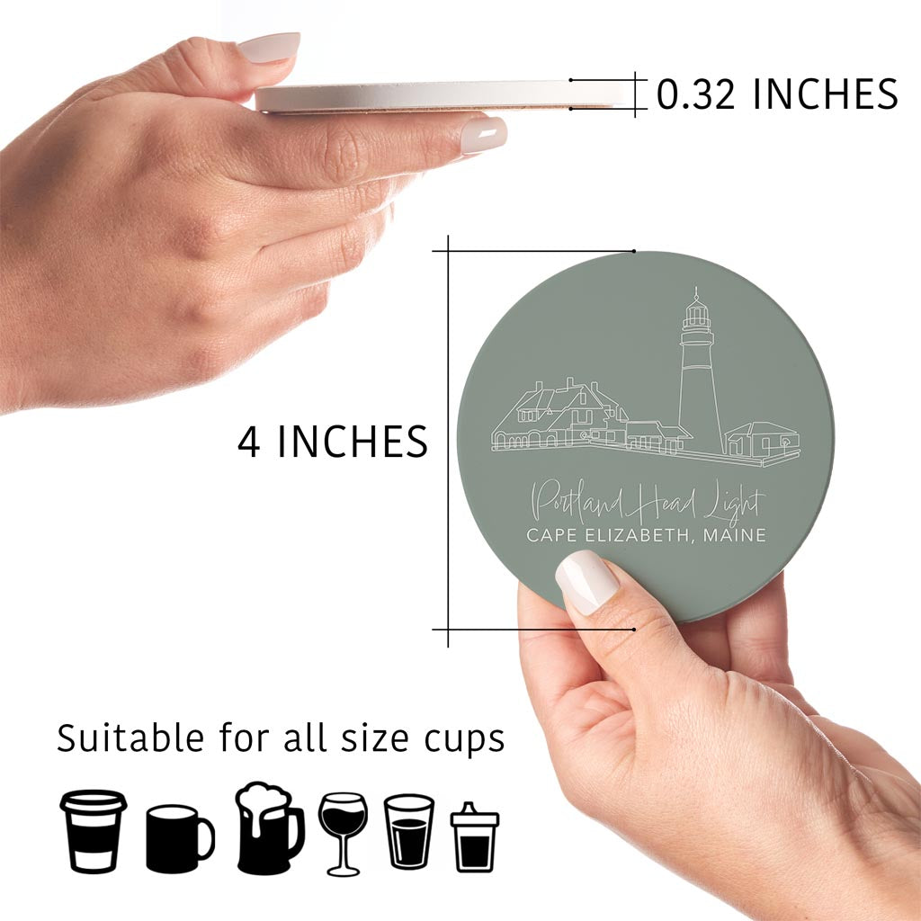 New England Lighthouses Muted Coastal | Absorbent Coasters | Set of 4 | Min 2