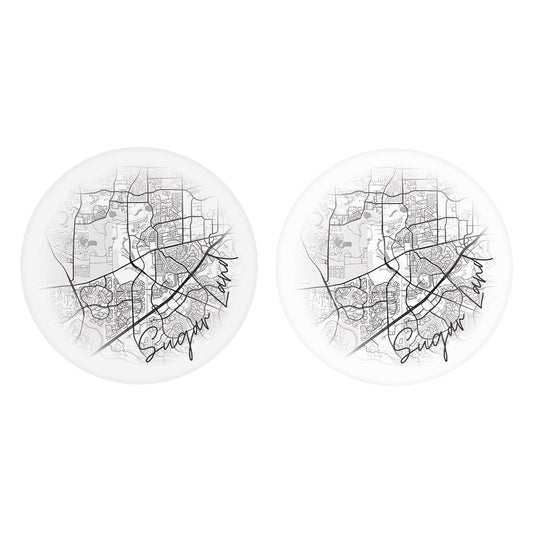 Minimalistic B&W Texas Sugarland Circle Map | Absorbent Car Coasters | Set of 2 | Min 4