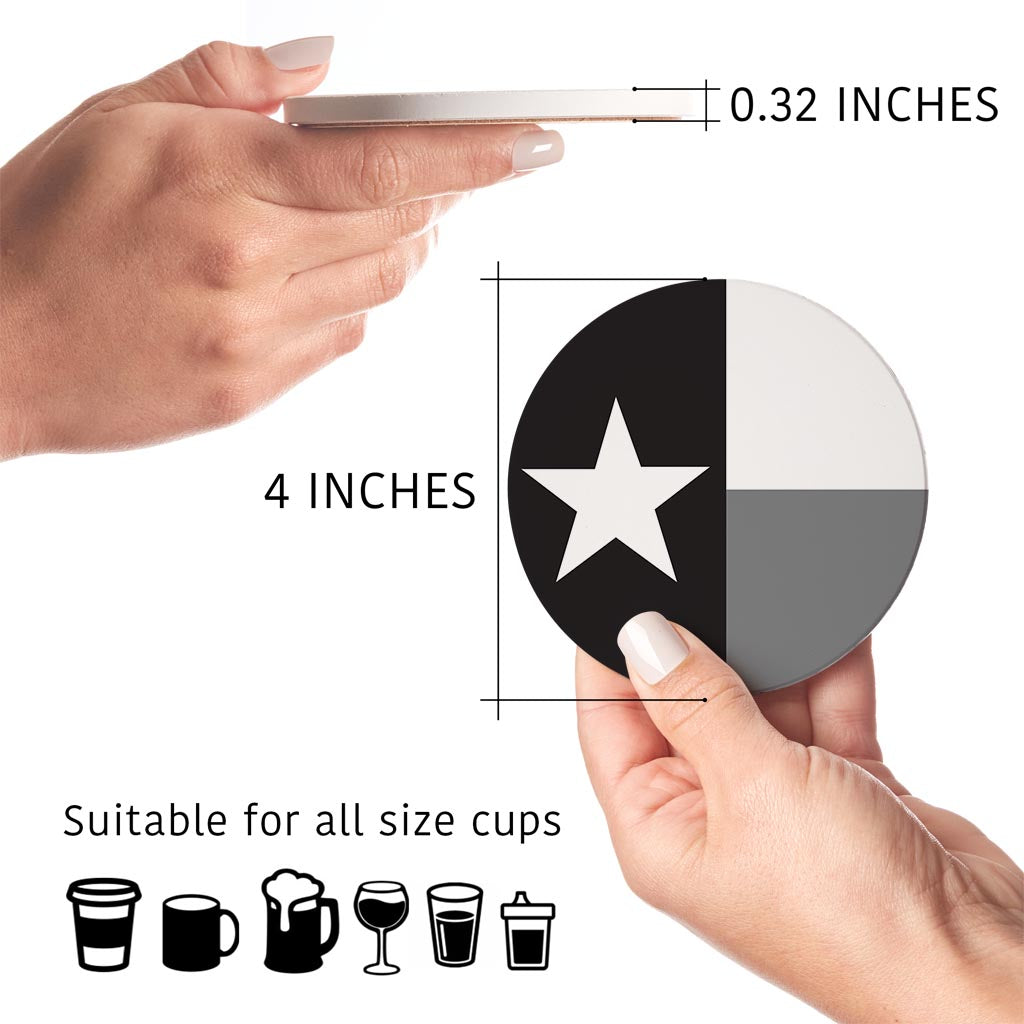 Minimalistic B&W Texas State Flag| Absorbent Coasters | Set of 4 | Min 2