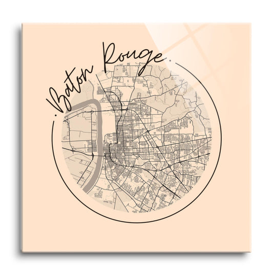 Louisiana Colorful Baton Rouge Circle Map | Hi-Def Glass Art | Eaches | Min 1