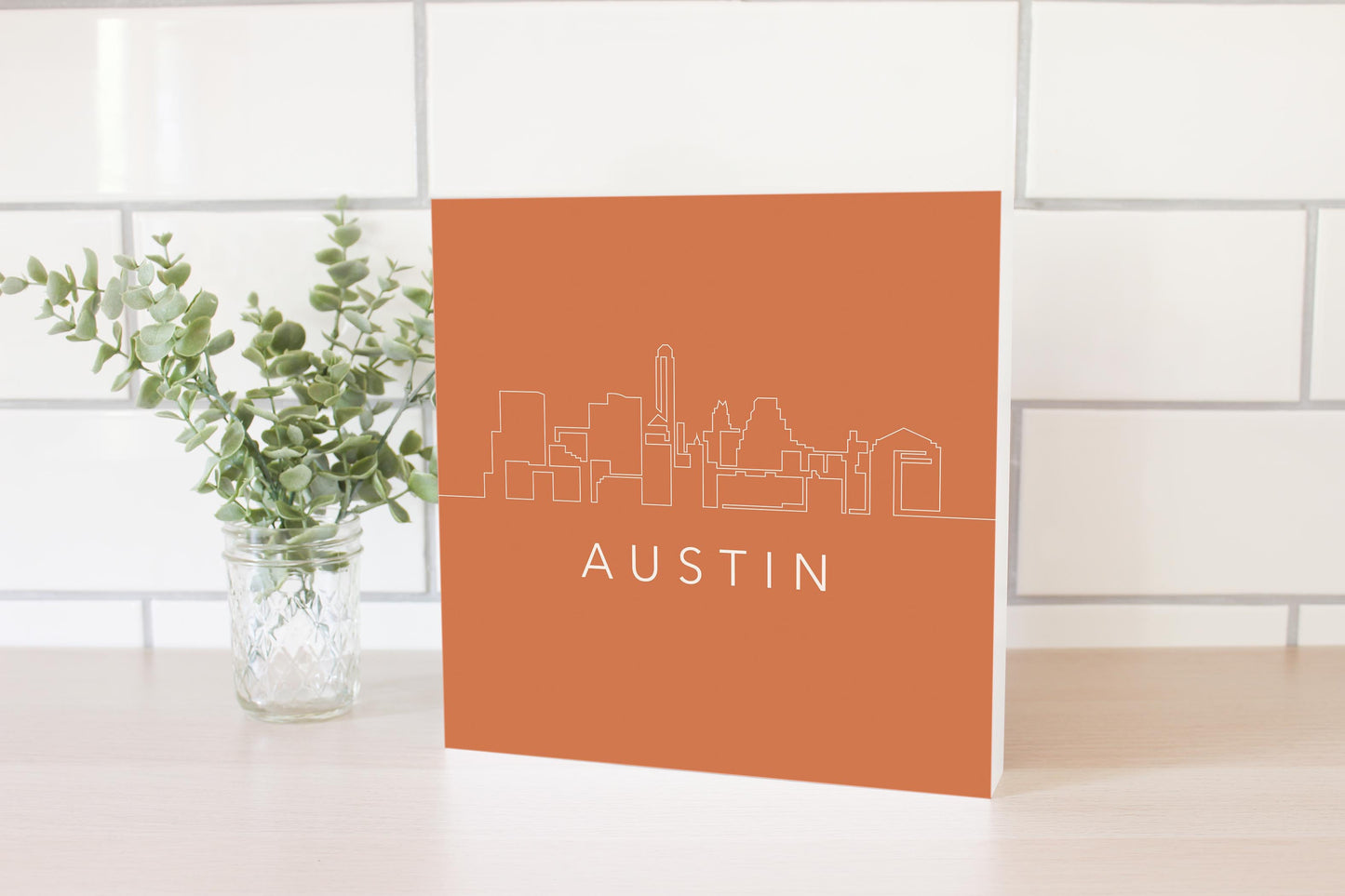 Modern Minimalist Texas Austin Skyline | Wood Block | Eaches | Min 2