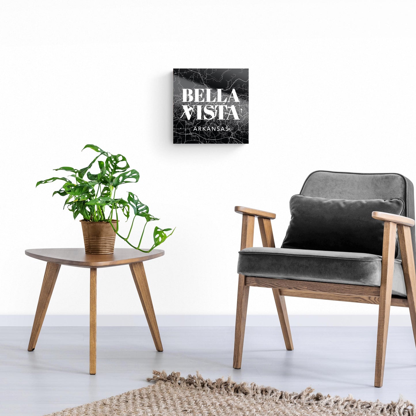 Minimalist B&W Arkansas Bella Vista Map State | Hi-Def Glass Art | Eaches | Min 1