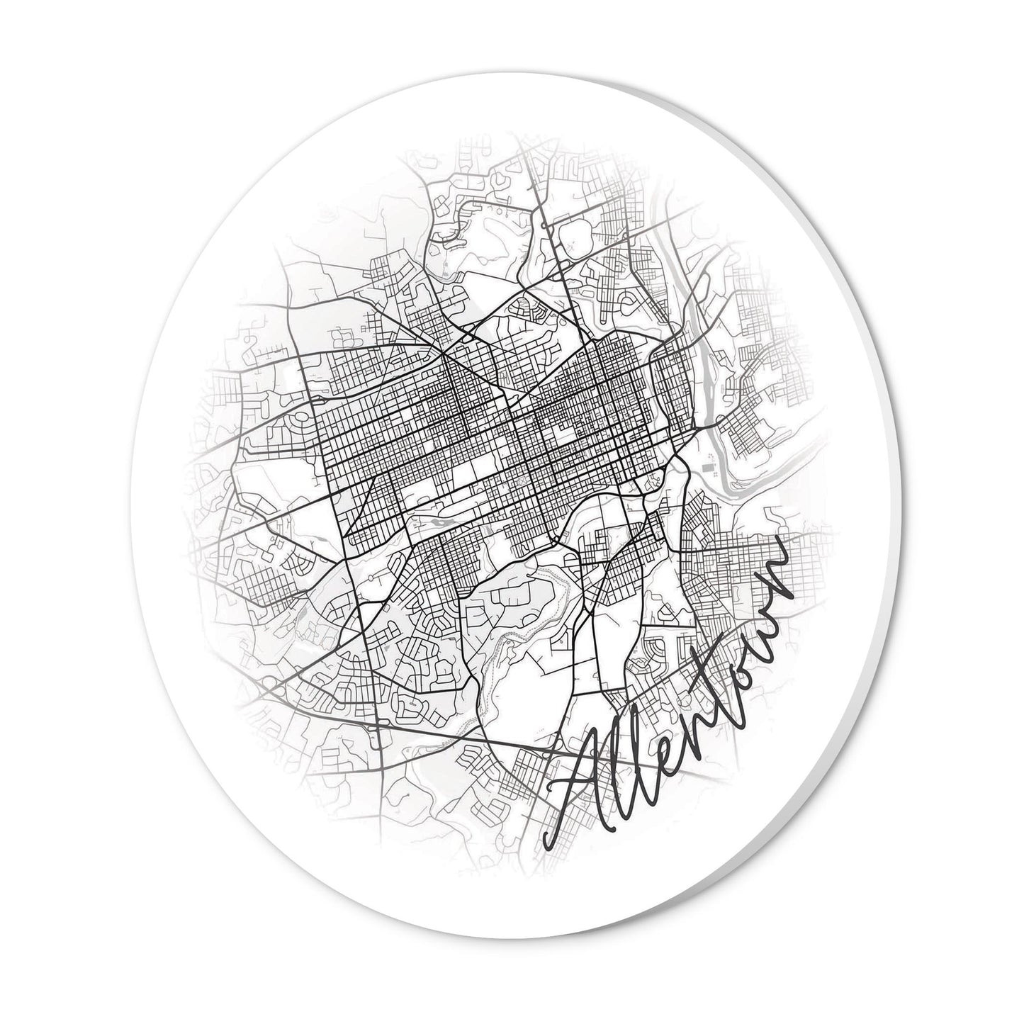 Minimalistic B&W Pennsylvania Allentown Circle Map | Wood Sign | Eaches | Min 1