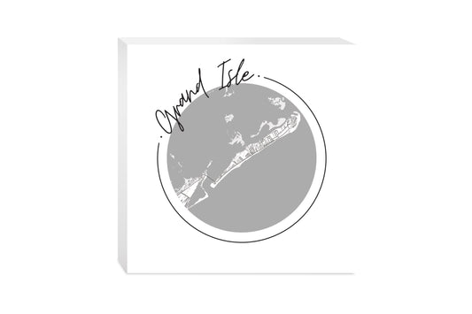 Minimalist B&W Louisiana Grand Isle Circle Map | Wood Block | Eaches | Min 2