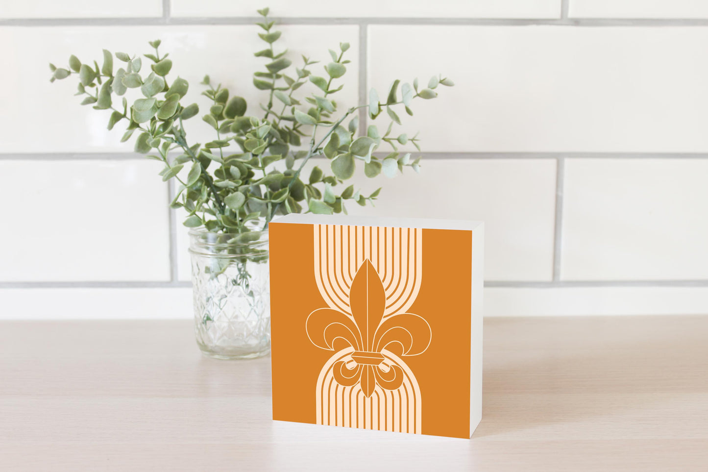 Modern Minimalist Louisiana Orange Fleu De Lis | Wood Block | Eaches | Min 4