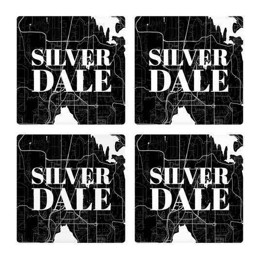 Minimalistic B&W Washington Silverdale Map | Absorbent Coasters | Set of 4 | Min 2
