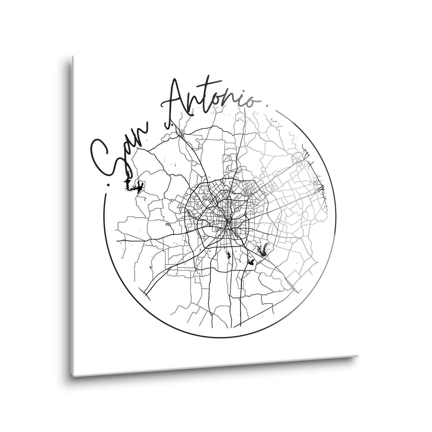 Modern San Antonio Round Map | Hi-Def Glass Art | Eaches | Min 2
