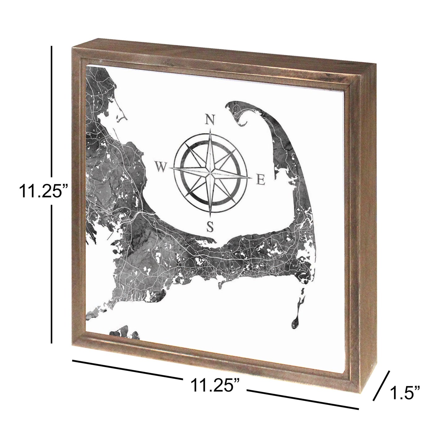 Minimalistic B&W Cape Cod Map With Compass | Wood Sign | Eaches | Min 1