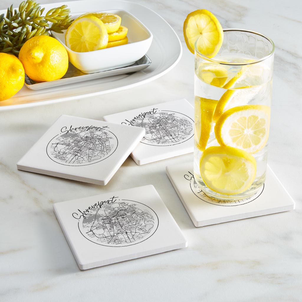 Modern Louisiana Shreveport Circle Map | Absorbent Coasters | Set of 4 | Min 2