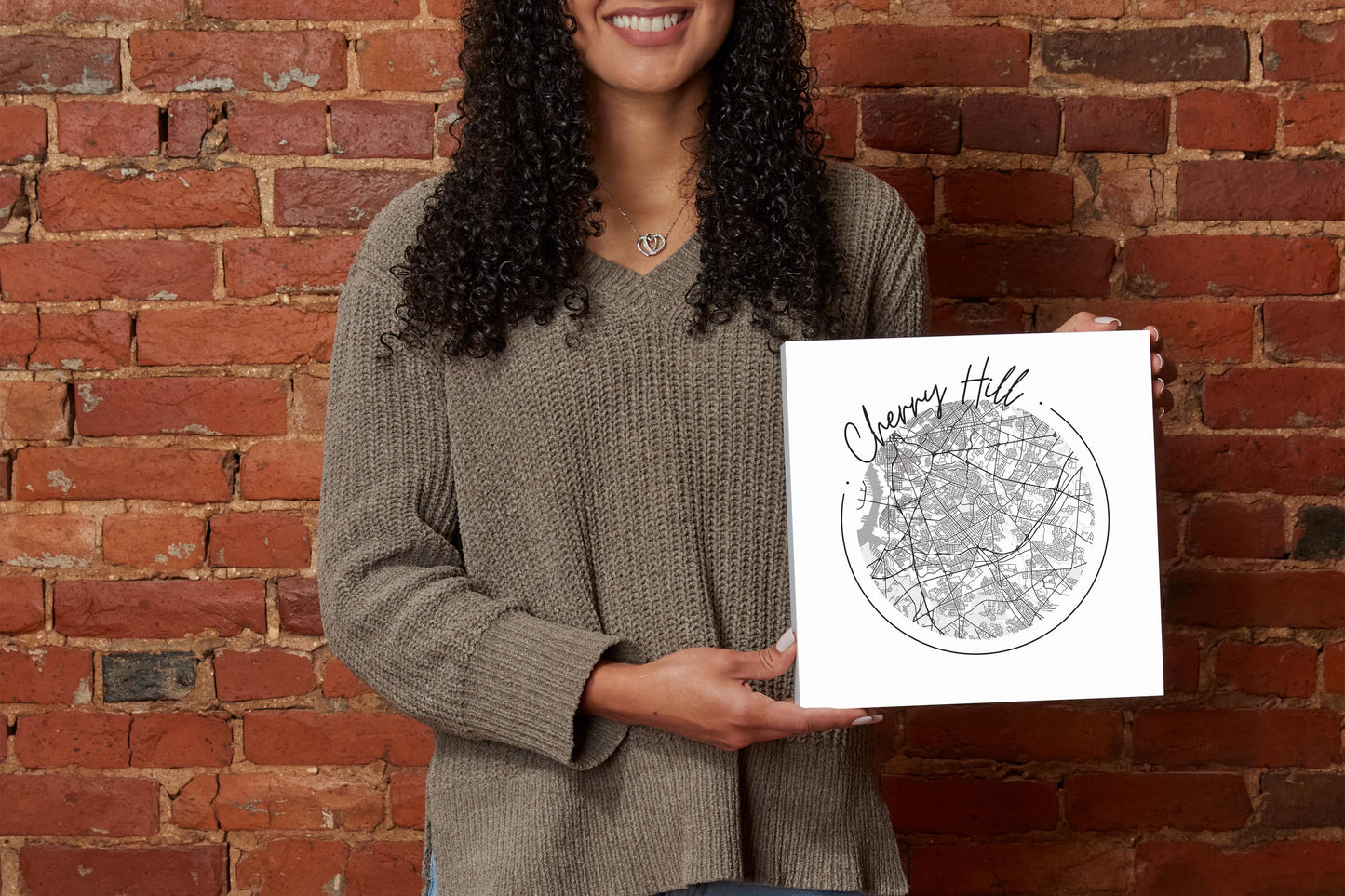 Minimalistic B&W New Jersey Cherry Hill Circle Map | Wood Block | Eaches | Min 2
