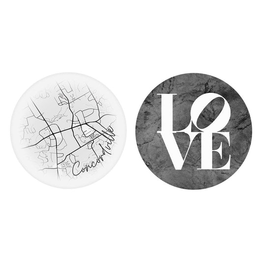 Minimalistic B&W Pennsylvania Concord Circle Love| Absorbent Car Coasters | Set of 2 | Min 4