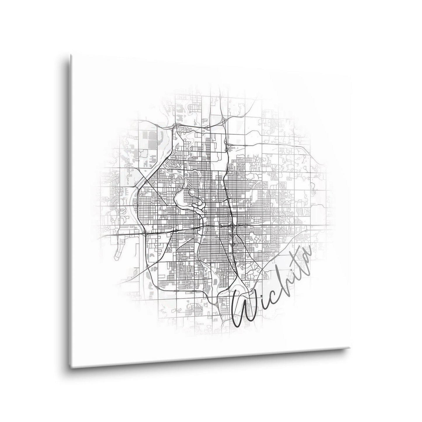 Minimalistic B&W Kansas Wichita Circle Map | Hi-Def Glass Art | Eaches | Min 1