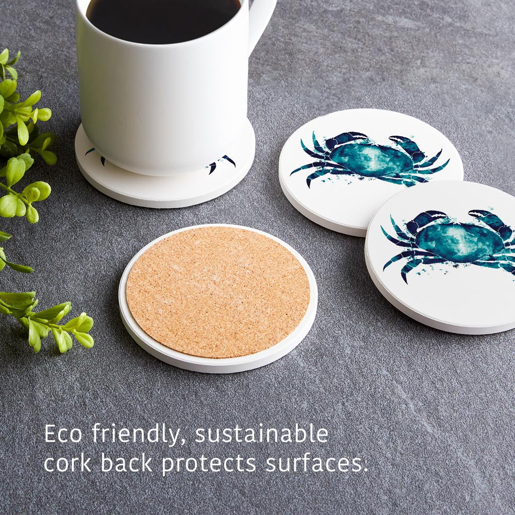 New England Water Color Crab | Absorbent Coasters | Set of 4 | Min 2