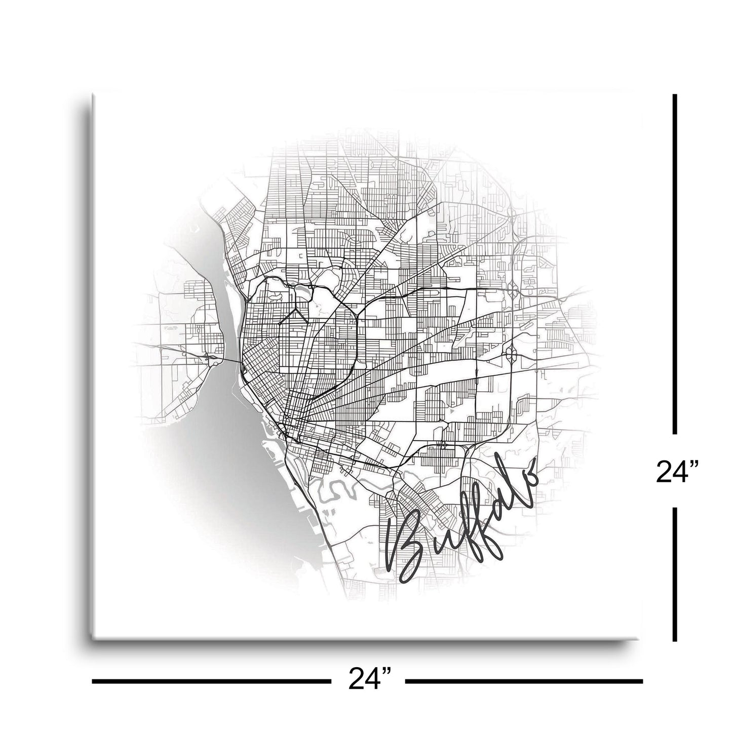 Minimalistic B&W New York Buffalo Faded Circle Map | Hi-Def Glass Art | Eaches | Min 1
