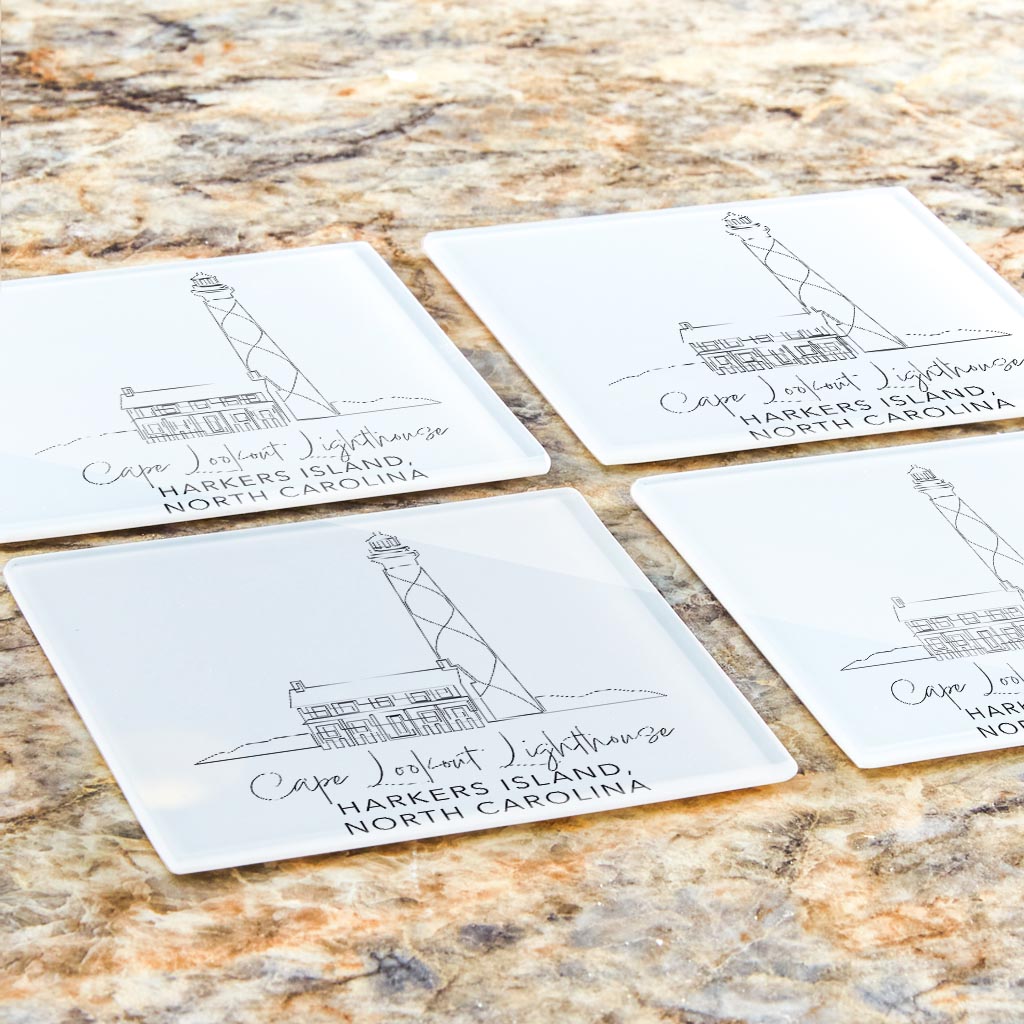 Cape Lookout Lighthouse | Hi-Def Glass Coasters | Set of 4 | Min 2