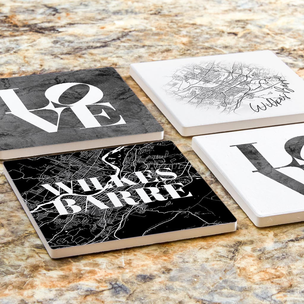 Minimalistic B&W Pennsylvania Wilkes Barre Maps Love | Absorbent Coasters | Set of 4 | Min 2