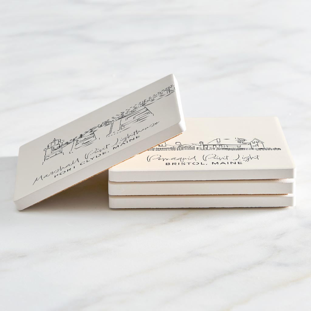 New England Lighthouses Cream Colored | Absorbent Coasters | Set of 4 | Min 2