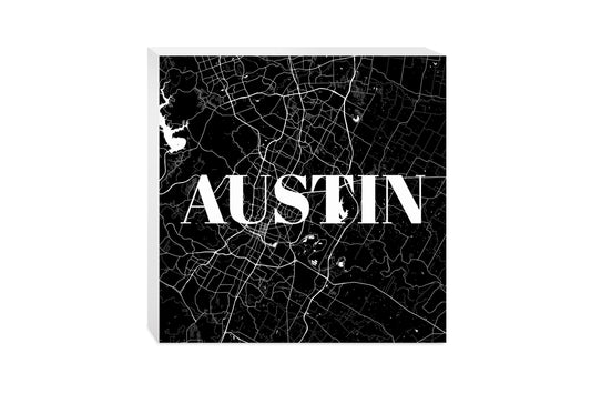Minimalistic B&W Texas Austin Map | Wood Block | Eaches | Min 2