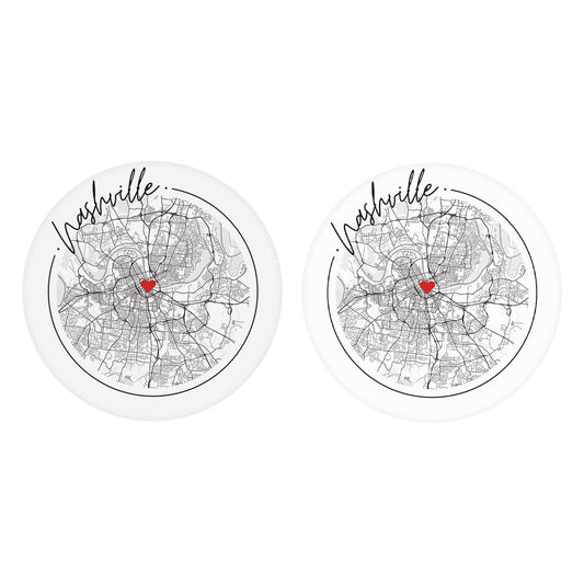 Minimalist B&W Tennessee Nashville Circle Map Heart | Absorbent Car Coasters | Set of 2 | Min 4