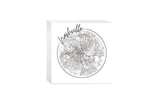 Minimalist B&W Tennessee Nashville Circle Map | Wood Block | Eaches | Min 4